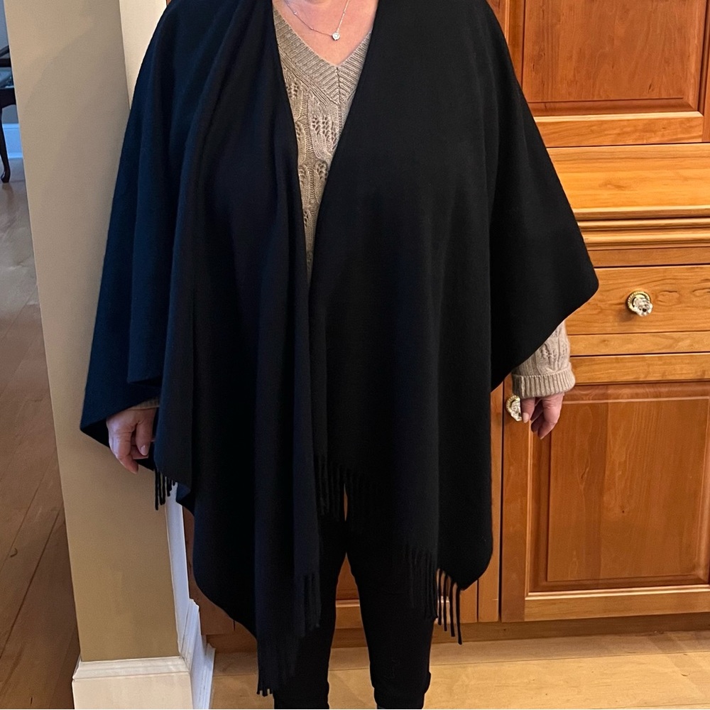 Brooks brothers black cashmere wrap with fringes. Like new
